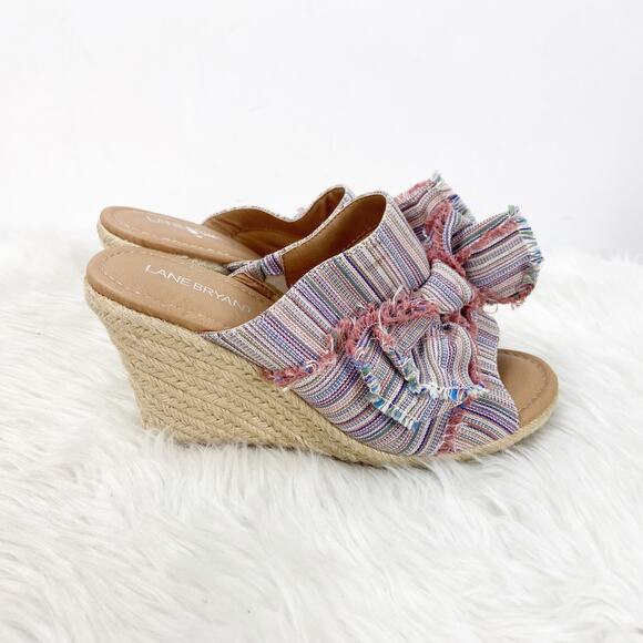 Lane Bryant 8 Womens Colorful Textile Slide Wedge Espadrille Sandals - Picture 2 of 8